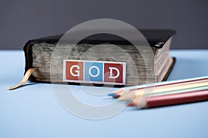 Church and Holy Bible background. Religion concept.