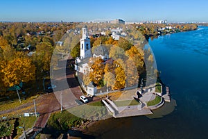 The Church of the Holy Blessed Prince Alexander Nevsky is golden in autumn. Ust-Izhora photo