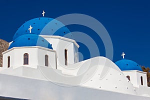 Church of Holy Cross in the central square of Perissa on Santorini Island