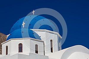 Church of Holy Cross in the central square of Perissa on Santorini Island