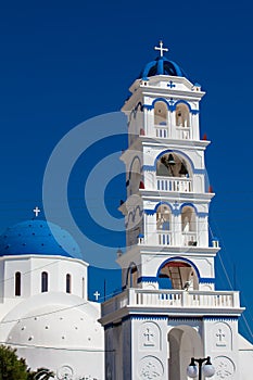 Church of Holy Cross in the central square of Perissa on Santorini Island
