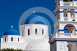 Church of Holy Cross in the central square of Perissa on Santorini Island