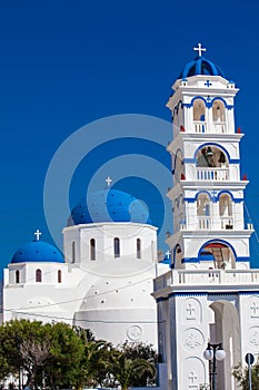 Church of Holy Cross in the central square of Perissa on Santorini Island