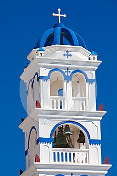 Church of Holy Cross in the central square of Perissa on Santorini Island