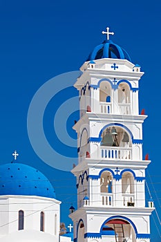 Church of Holy Cross in the central square of Perissa on Santorini Island