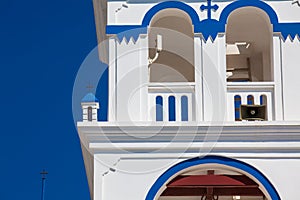 Church of Holy Cross in the central square of Perissa on Santorini Island