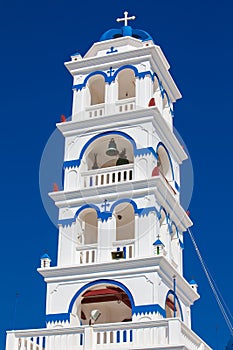 Church of Holy Cross in the central square of Perissa on Santorini Island