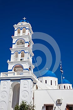 Church of Holy Cross in the central square of Perissa on Santorini Island