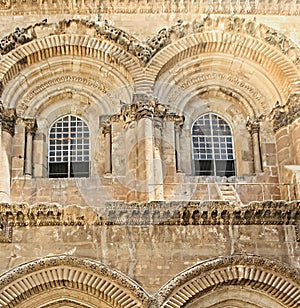 Church of the Holy Sepulcher Church of the Resurrection of Christ in Jerusalem,  the facade with the Immovable staircase