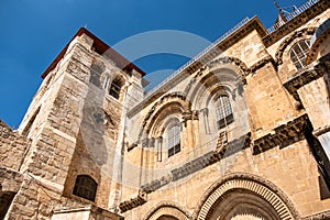 Church of the Holy Sepulchre facade with immovable ladder