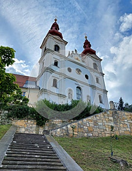 Church of the Holy Trinity in Slovenske Gorice under blue sky. Slovenia