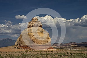 Church house Rock under a blue sky in Canyon Lands.