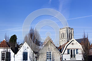 Church and houses in Brielle in the Netherlands
