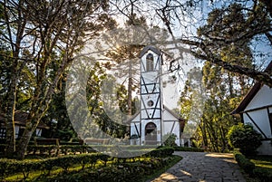 Church and houses at Immigrant Village Park & x28;Parque Aldeia do Imigrante& x29; - Nova Petropolis, Rio Grande do Sul, Brazil