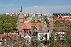 Church and houses of Zelenogradsk from above