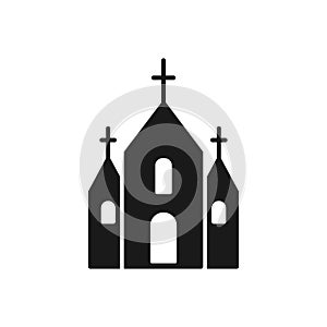Church icon. Holy place building silhouette sign. Church outline black symbol.