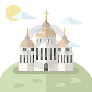 Church icon isolated on white background. Vector illustration for religion architecture design. Cartoon church building silhouette