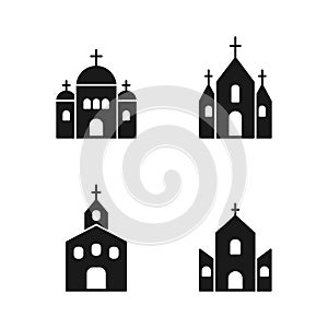 Church icon set. Church outline black symbol. Holy place silhouette building sign collection