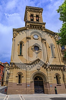 Church Iglesia de San Lorenzo in Pamplona Spain with San Fermin statue