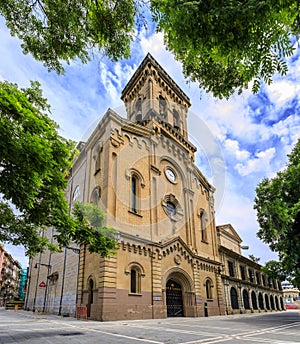 Church Iglesia de San Lorenzo in Pamplona Spain with San Fermin statue
