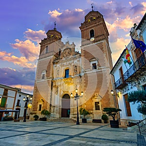 Church of the Immaculate Virgin at sunset with lights on, Velez Rubio, Almeria, Spain. photo