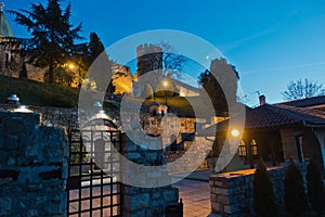 Church inside Kalemegdan fortress at night in Belgrade