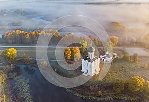 Church of the Intercession of the Holy Virgin on the Nerl River in morning fog