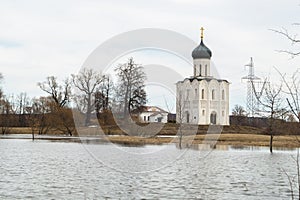 The Church of the Intercession of the Holy Virgin on the Nerl River. Spring landscape.