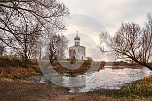 Church of the Intercession on the Nerl in late autumn in Bogolyubovo, Vladimir region, Russia