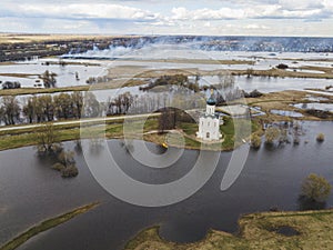 Church of the Intercession on the Nerl. Russia. Aerial view land