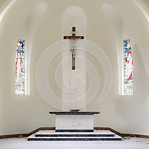 Church interior colourful Italy bright light cute crucifix alter stain glass windows dome