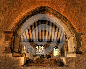 Church interior with crusaders tomb