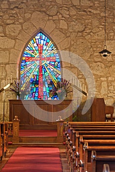 Church Interior with Stained Glass WIndow