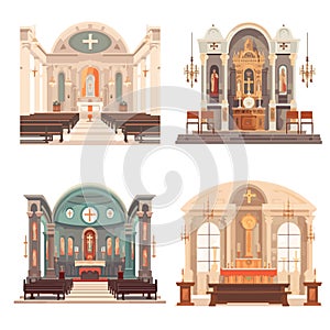 church interior watercolor abstract different style vector