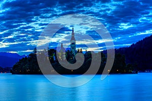 Church on the island - Lake bled in early morning