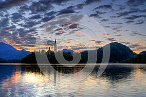 Church on the island - Lake bled in early morning