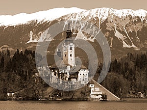 Church on the island of Lake BLED in SLOVENIA