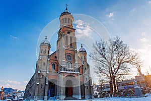 The church at Jeonju Hanok village in winter, Korea.