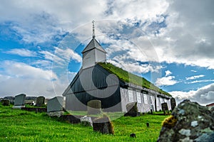 Church of Kaldbak Kaldbak Kirkja and graveyard in Streymoy island