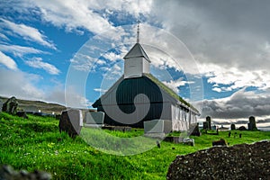 Church of Kaldbak Kaldbak Kirkja and graveyard in Streymoy island