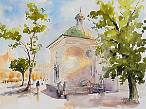Church in Krakow watercolors painted. photo