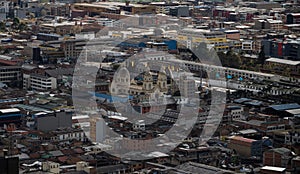 Church La Sagrada Pasion seen from viewing platform observation deck in Torre Colpatria tower Los Martires Colombia photo