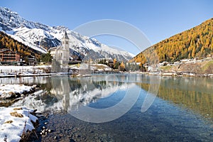 Church with lake in the alps (Solda/Italy)