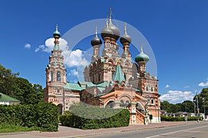 Church of the life-giving Trinity in Ostankino in summer. Monument of old russian cult architecture late 17th century. Moscow,