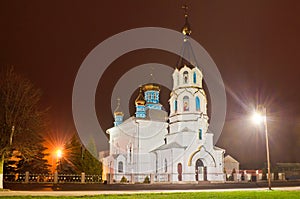 Church in the light of evening lanterns. St. Ilyinskaya Church i