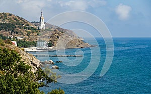 Church-lighthouse of St. Nicholas Miracle-Worker of Myra. Temple of St. Nicholas Mira patron saint of travelers and sailors.