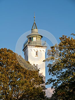 Church and lighthouse of Tuno island in Tuno By, Midtjylland, Denmark