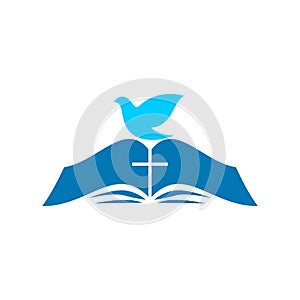 Church logo. The Bible and the dove.