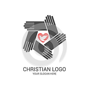 Church logo and biblical symbols. The unity of believers in Jesus Christ, the worship of God