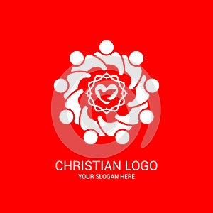 Church logo and biblical symbols. The unity of believers in Jesus Christ, the worship of God photo